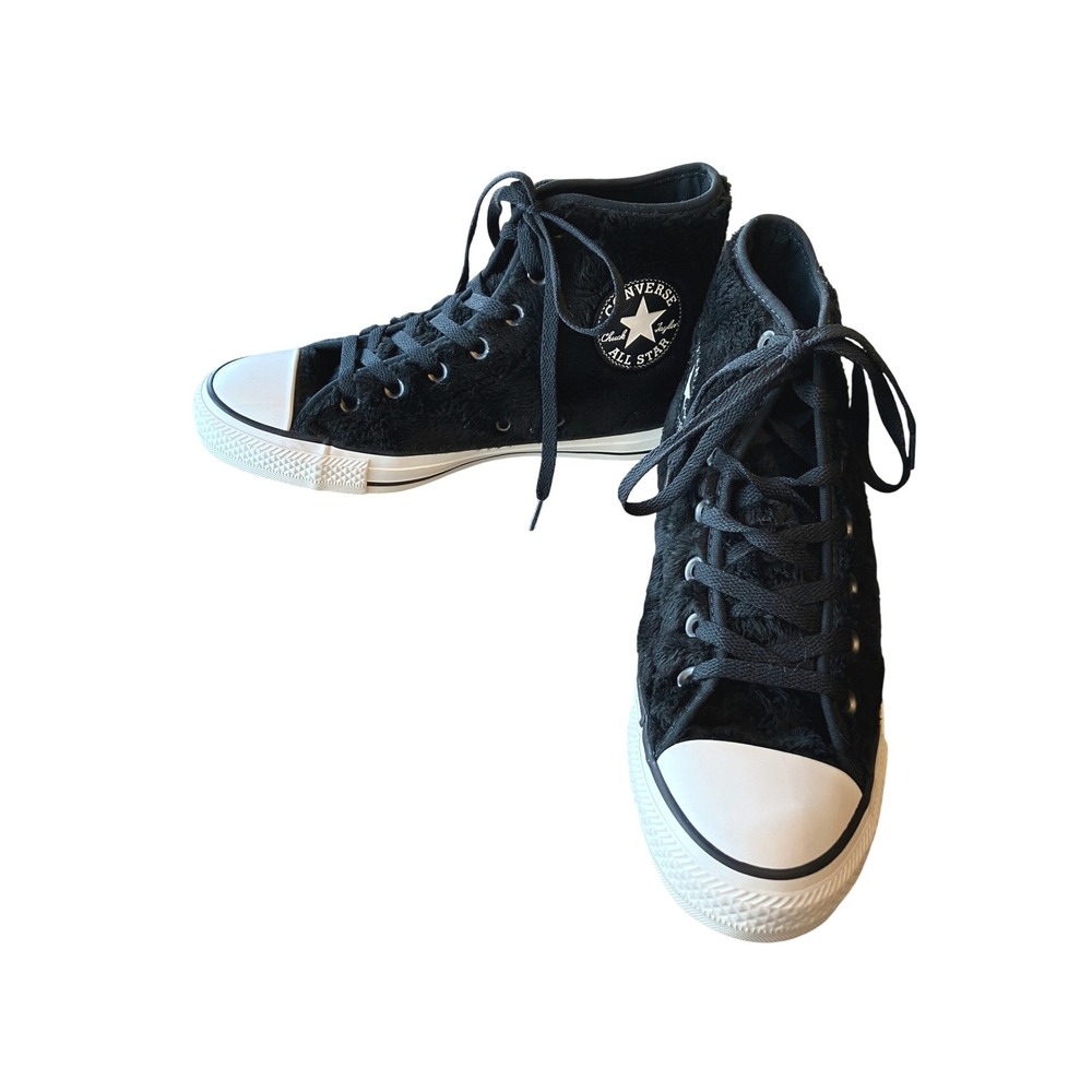 Converse Chuck Taylor Faux Fur Hi-Top Sneakers Black Size 7 Goth Emo Indie